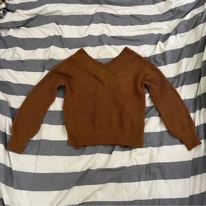 Pink Rose Warm Brown V-Neck Sweater